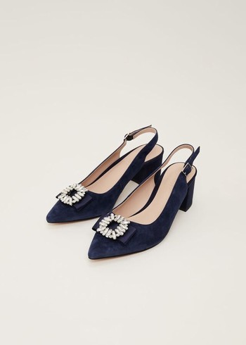 Phase Eight Embellished Toe Block Slingback Heels Navy Canada | MDYVNQ-621